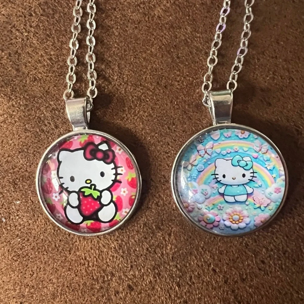 Hello Kitty Silver Necklaces with Pink and Blue Pendants N45 - Picture 2 of 4